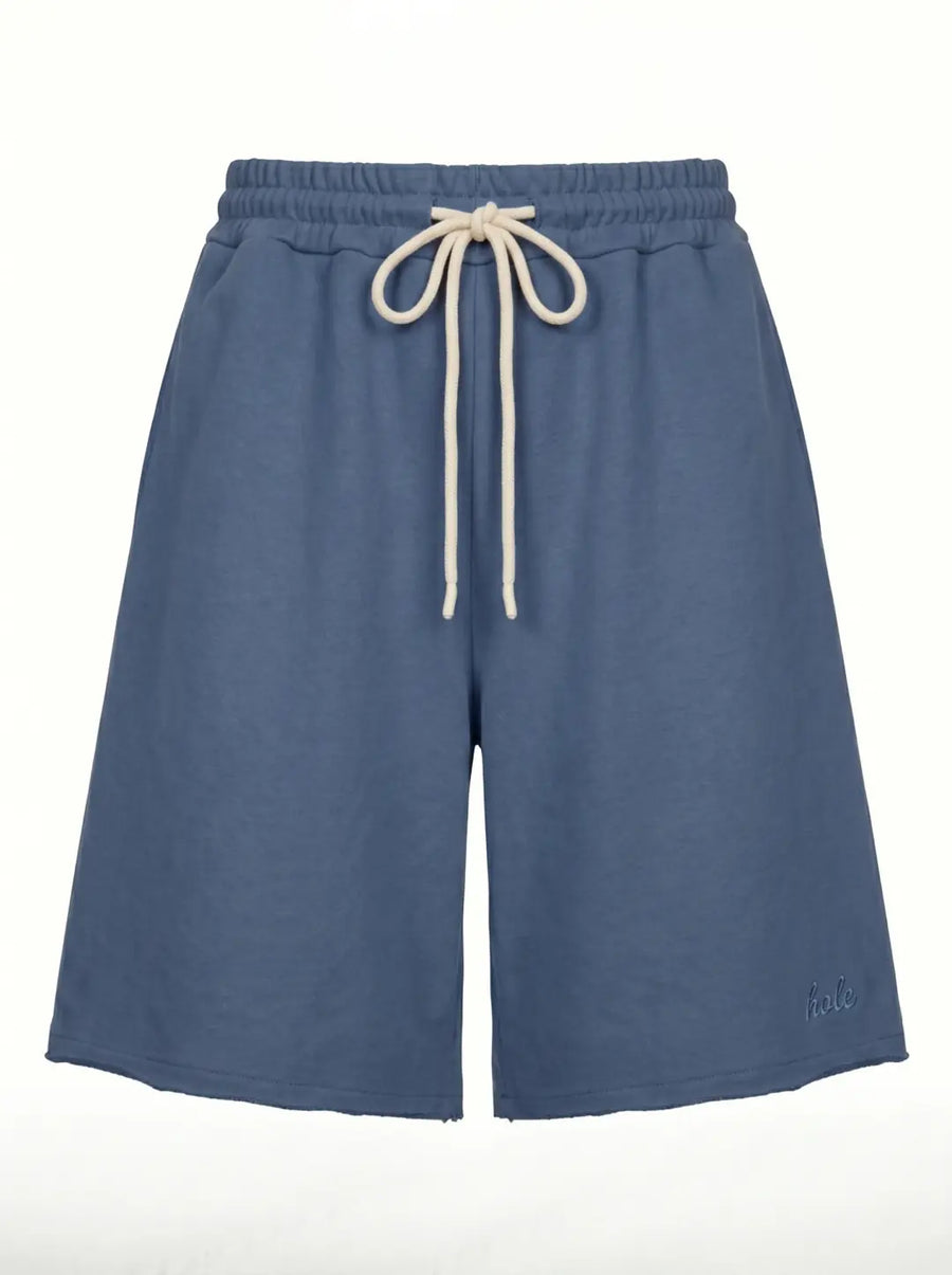 Mavi Fırçalı Penye Relaxed Fit Şort