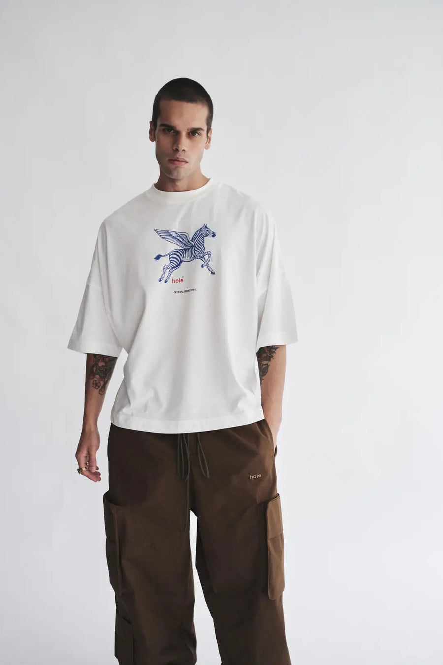 Pegasus Zebra Grafik Baskılı Beyaz Oversize T-Shirt