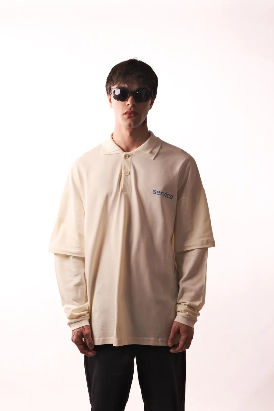 Ekru Polo Yaka Çift Kol T-Shirt