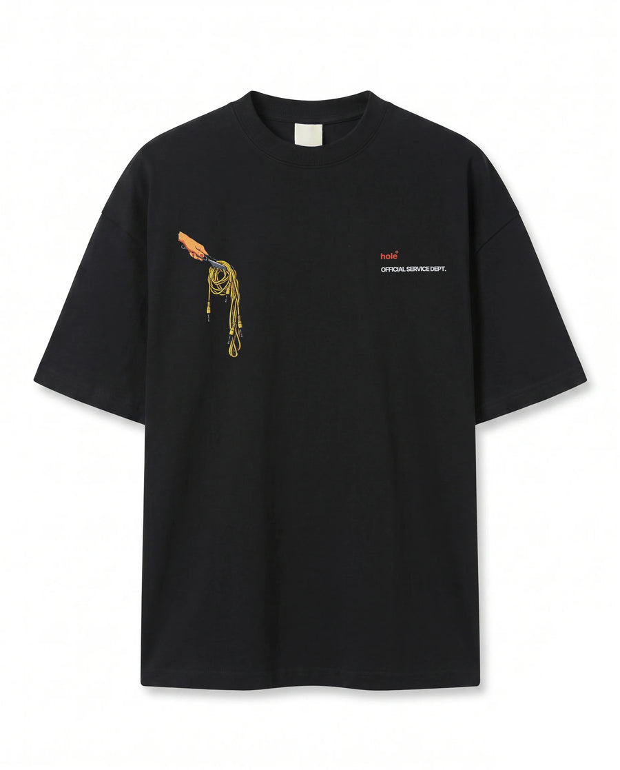 Spagetti Grafik Baskılı Siyah Oversize T-shirt