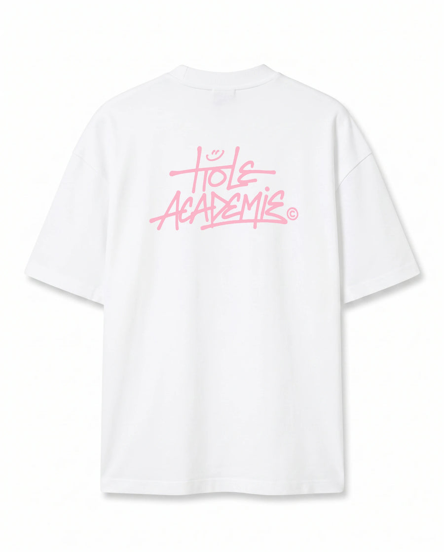 Pembe Graffiti Baskılı Ekru Oversize T-Shirt