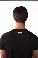 Siyah Bisiklet Yaka Patlı Kaşkorse T-Shirt