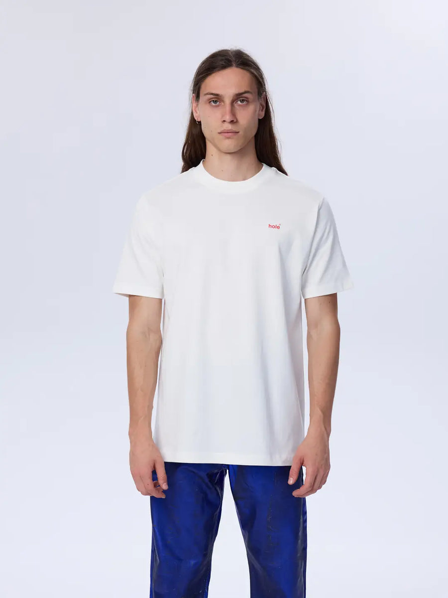Hole Baskı Detay Beyaz T-Shirt