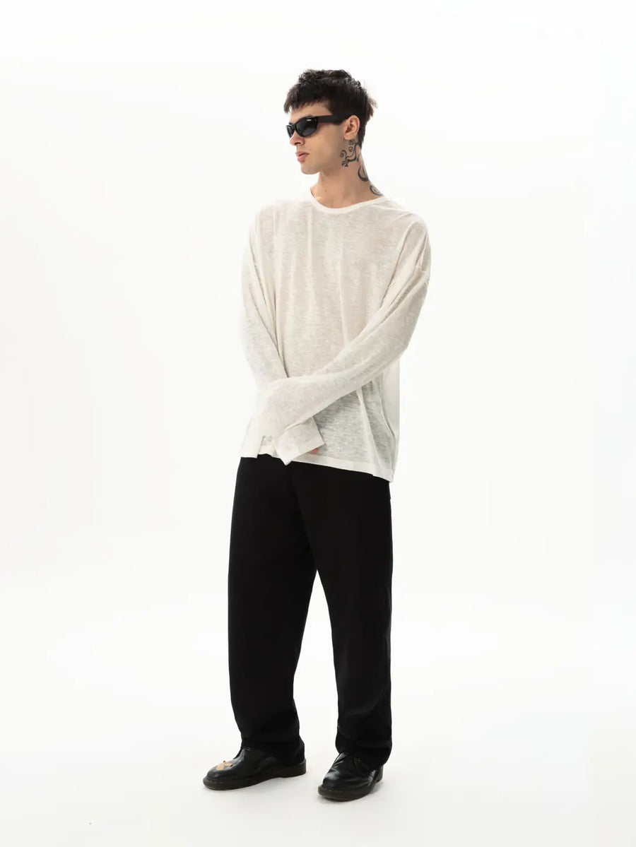 Pamuk Tensel Relaxed Fit Beyaz Triko Sweatshirt