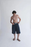 Mavi Fırçalı Penye Relaxed Fit Şort