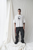 Disconnected Kulaklık Baskılı Beyaz Oversize T-Shirt