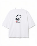 Disconnected Kulaklık Baskılı Beyaz Oversize T-Shirt
