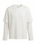 Ekru Çift Kollu Relaxed Fit Triko T-Shirt