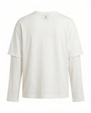 Ekru Çift Kollu Relaxed Fit Triko T-Shirt