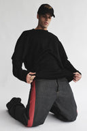 Siyah Çift Kollu Relaxed Fit Triko T-Shirt