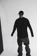 Siyah Çift Kollu Relaxed Fit Triko T-Shirt