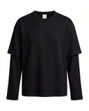 Siyah Çift Kollu Relaxed Fit Triko T-Shirt