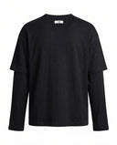 Siyah Çift Kollu Relaxed Fit Triko T-Shirt