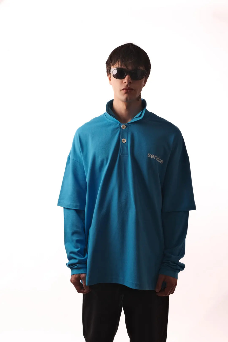 Mavi Polo Yaka Çift Kol T-Shirt