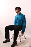 Mavi Polo Yaka Çift Kol T-Shirt