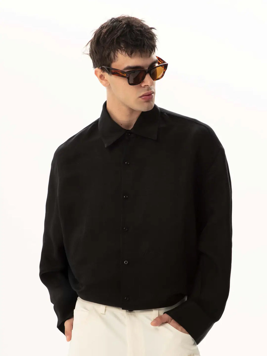 Siyah Keten Oversize Gömlek