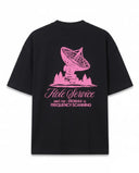 Service Satellite Baskılı Siyah Oversize T-Shirt