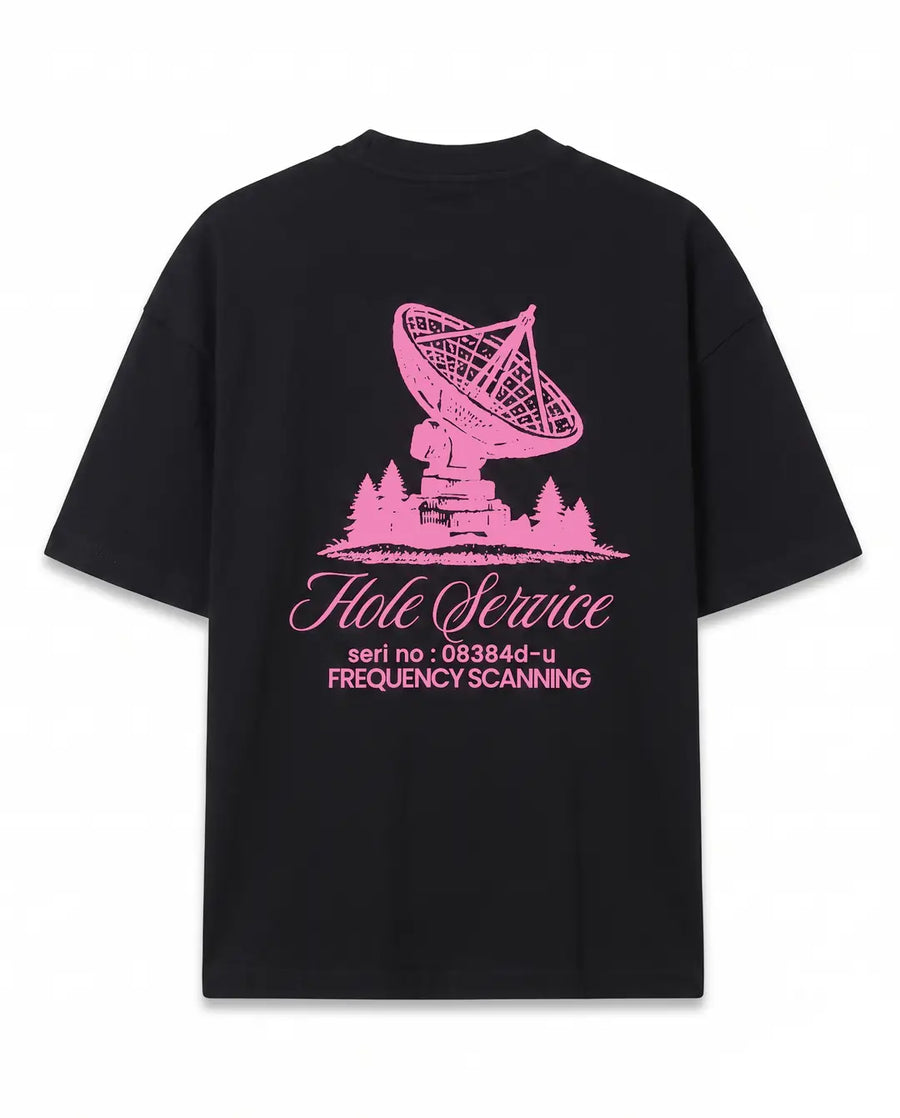Service Satellite Baskılı Siyah Oversize T-Shirt