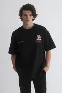 Service Satellite Baskılı Siyah Oversize T-Shirt