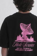 Service Satellite Baskılı Siyah Oversize T-Shirt