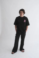 Service Satellite Baskılı Siyah Oversize T-Shirt