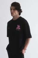 Service Satellite Baskılı Siyah Oversize T-Shirt
