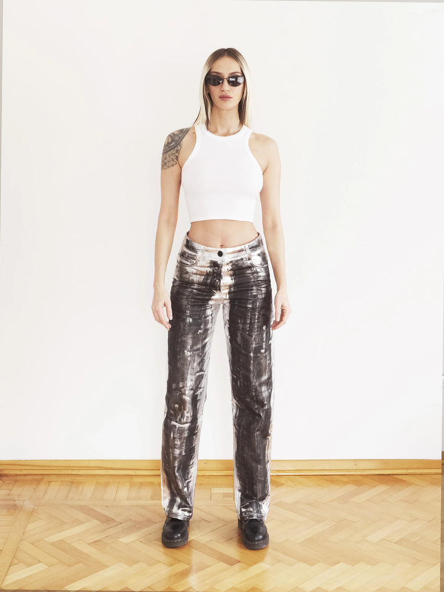 Silver Kaplama Jean Pantolon