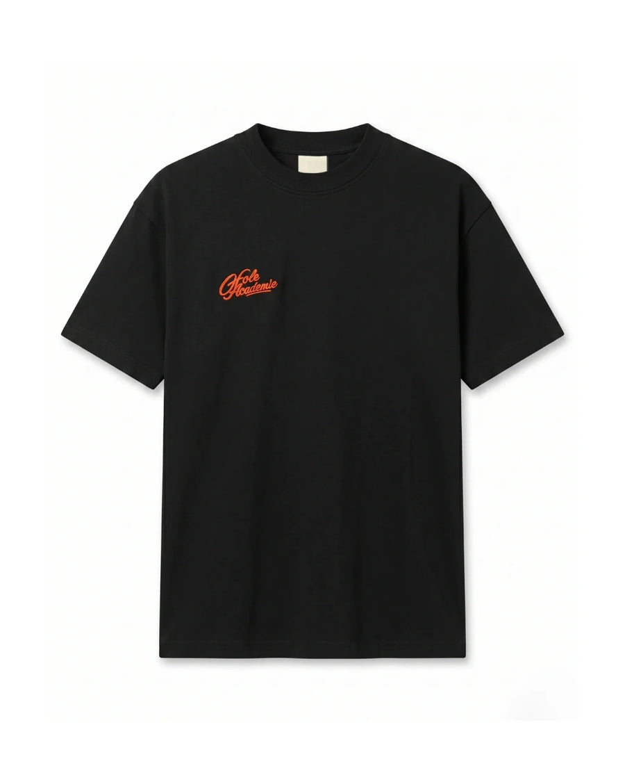 Göğüs Nakış Detay Fit Kalıp Siyah T-Shirt
