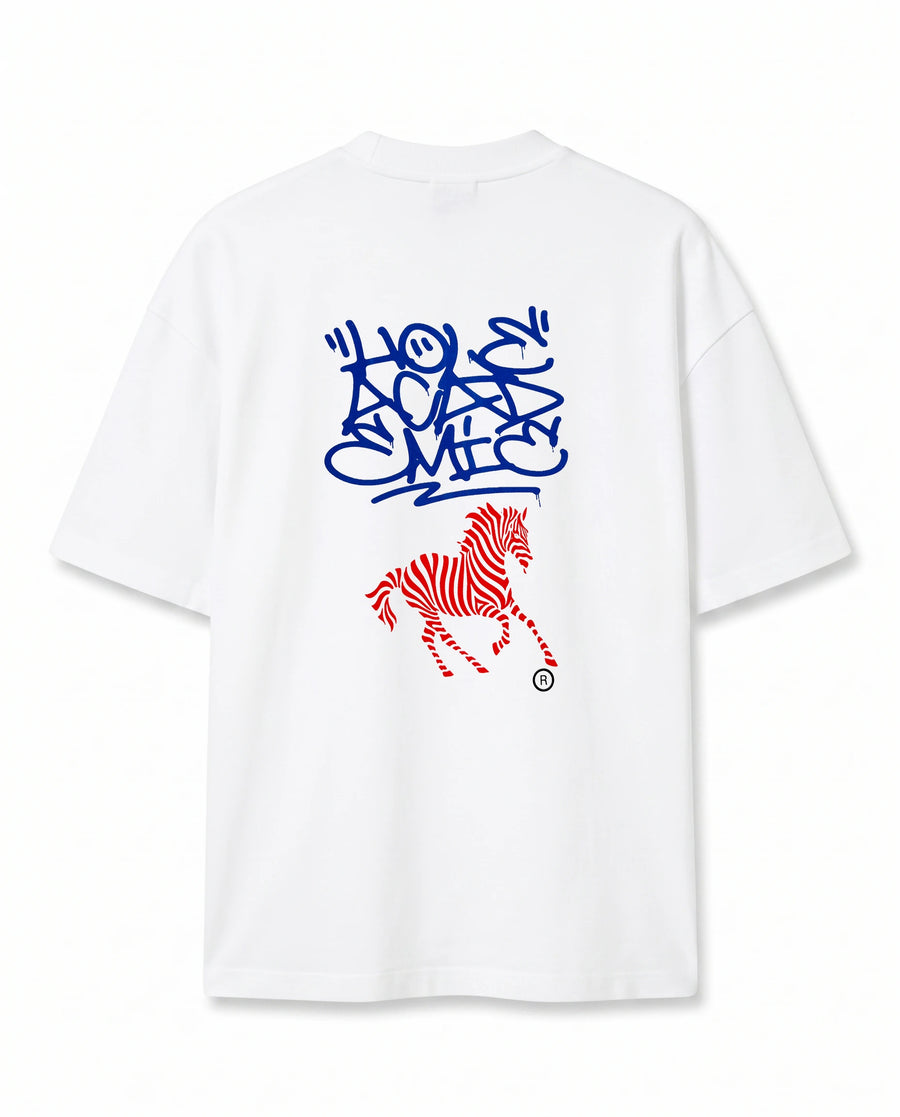 Zebra Graffiti Baskılı Ekru Oversize T-Shirt