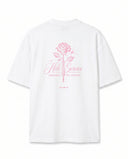 Pembe Gül Baskılı Ekru Oversize T-Shirt