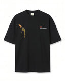 Spagetti Grafik Baskılı Siyah Oversize T-shirt