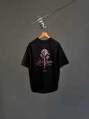 Gül Grafik Baskılı Siyah Oversize T-Shirt