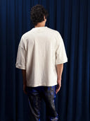 Flamlı Oversize Ekru T-Shirt