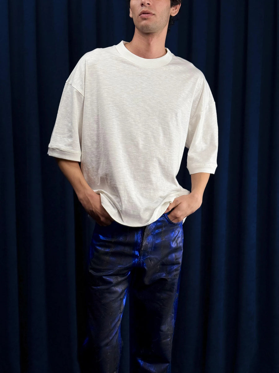 Flamlı Oversize Ekru T-Shirt
