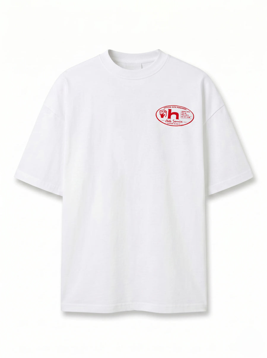 Hole Service Personnel Baskılı Beyaz Oversize T-Shirt