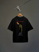 Spagetti Grafik Baskılı Siyah Oversize T-shirt