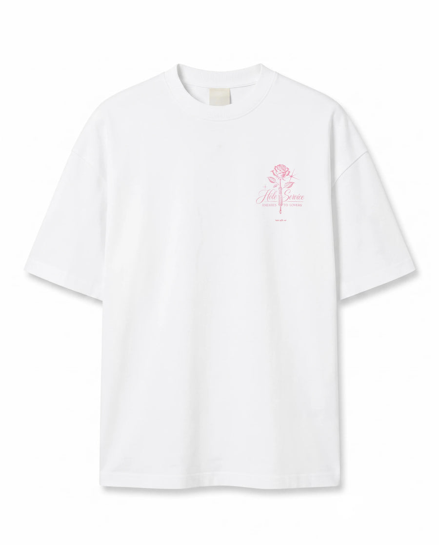 Pembe Gül Baskılı Ekru Oversize T-Shirt