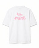 Pembe Graffiti Baskılı Ekru Oversize T-Shirt