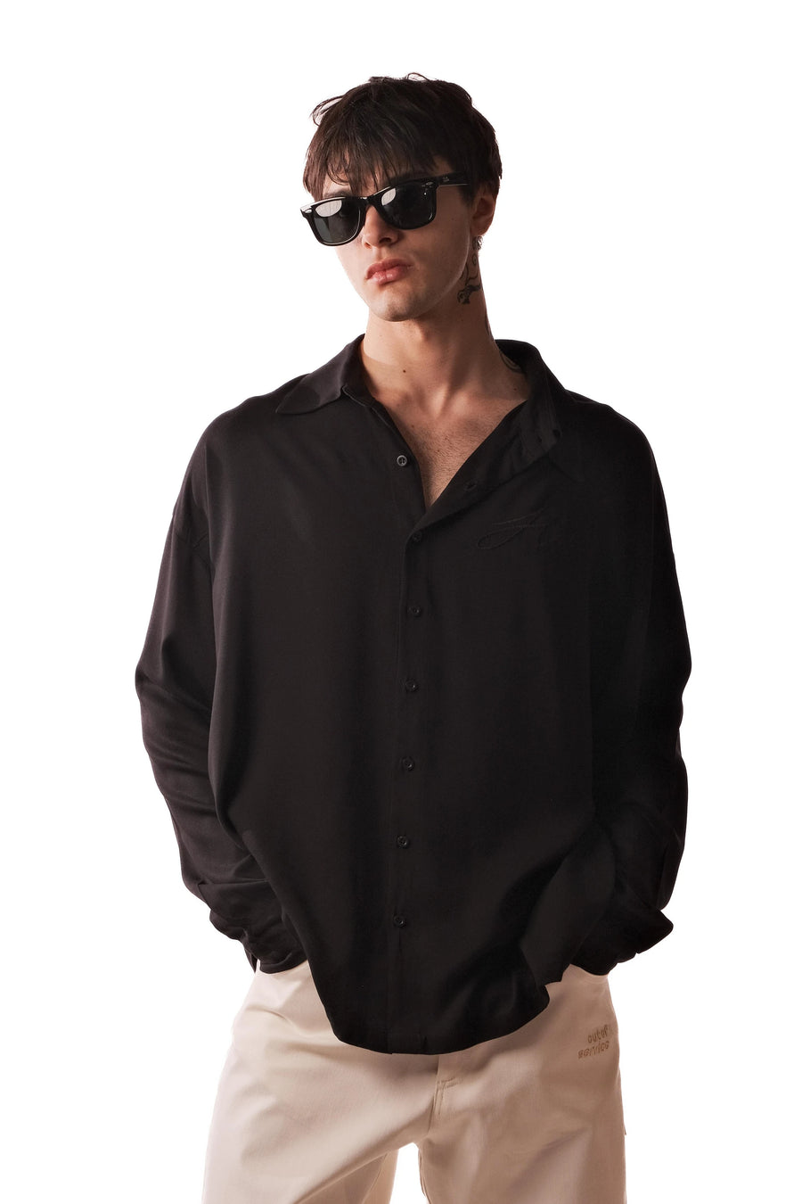 Belmondo Kumaş Oversize Siyah Gömlek